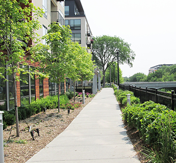 Public walkway outside private development