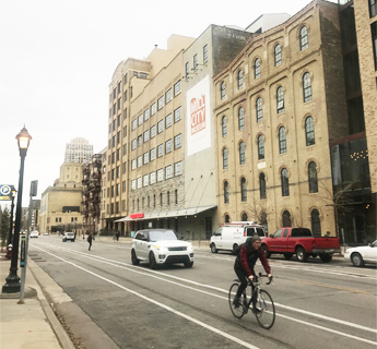 Bicyclist in Mill City district