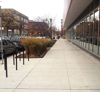 Windows along sidewalk