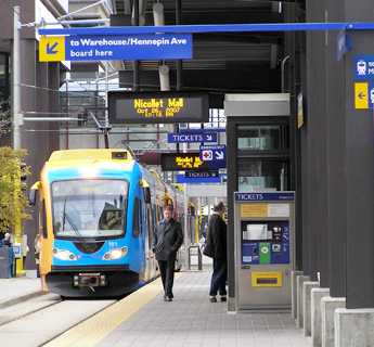 Train at Nicollet Mall LRT Station