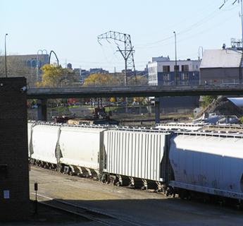 Train going through Dinkytown